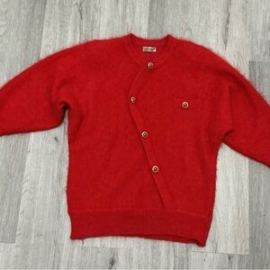 Red Asymmetrical Button Crewneck Sweater